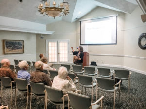 Presenting “Music Therapy and Aging: Nurturing Connection Through Music, Rhythm, and Dance” for a group of residents in Pittsford.